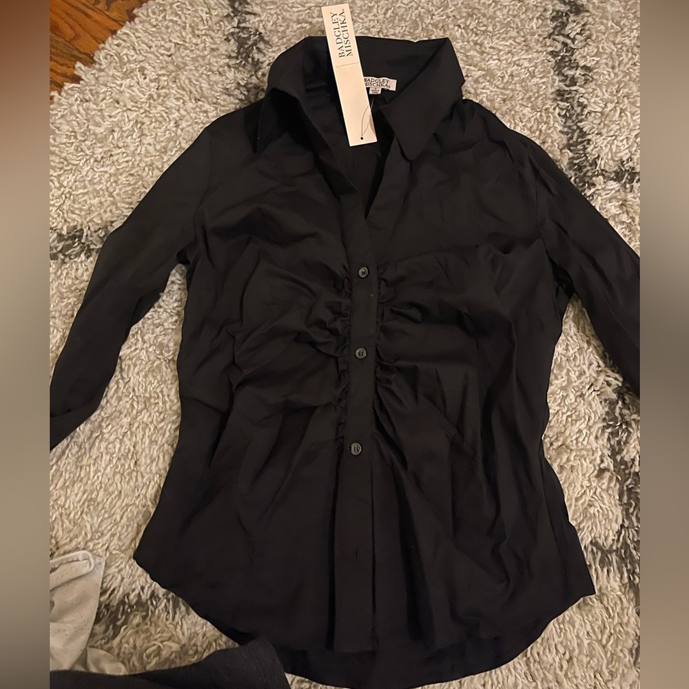 Badgley Mischka Black Ruched Top